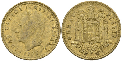 Испания 1 песета 1975 (?) Хуан Карлос I (1975-2014) KM 806 алюминиевая бронза 4604-154