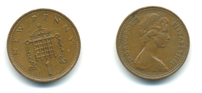 Великобритания 1 пенни 1971 Елизавета II (1952-2022) KM 915, Spink 4237 (B1) бронза 540-218