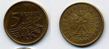 Польша 5 грошей 2004 MW KM 278, Parchimowicz 703k латунь 58-1222