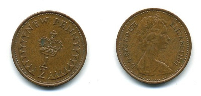 Великобритания 1/2 пенни 1971 Елизавета II (1952-2022) КМ 914, Spink 4239 бронза 4110-1645