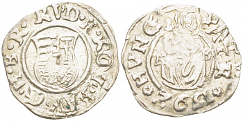 Венгрия 1 денар 1592 К-В, Рудольф II Габсбург (1576-1612), мадонна с младенцем серебро 413-2241