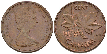 Канада 1 цент 1973 Елизавета II (1952-2022), кленовый лист KM 59.1 бронза 96-1139