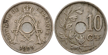 Бельгия 10 сантимов 1929 Belgique KM 85 медно-никель 4543-937