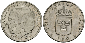 Швеция 1 крона 1999 Карл XVI Густав (1973- ) KM 852a медно-никель 4167-626