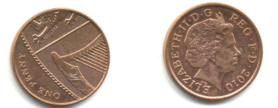 Великобритания 1 пенни 2010 Елизавета II (1952-2022) KM 1107, Spink B6 сталь плакированная медью 177-1227