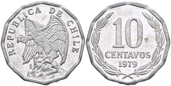 Чили 10 сентаво 1979 KM 205a алюминий 4402-437