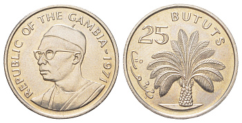 Гамбия 25 бутутов 1971 KM 11 медно-никель UNC 4616-552