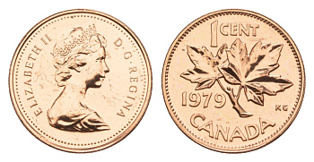 Канада 1 цент 1979 Елизавета II (1952-2022), кленовый лист KM 59.2 бронза PROOF-LIKE (BU) 4630-932