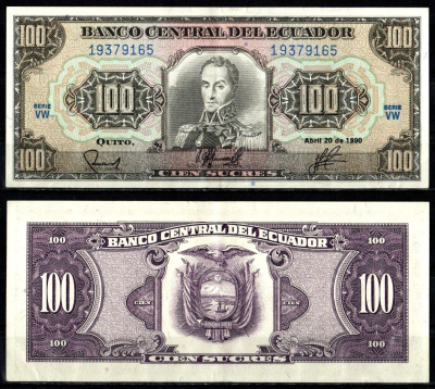 Эквадор 100 сукре 1990 Pick 123 1990 (2) бумага 7547-79-3-2
