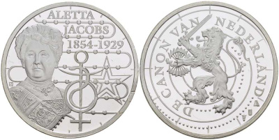 НИДЕРЛАНДЫ МЕДАЛЬ СЕРИИ ИСТОРИЯ НИДЕРЛАНДОВ, АЛЕТТА ЯКОБС (1854-1929) ГОЛАНДСКИЙ ВРАЧ, ДИАМЕТР 30 ММ., ВЕС 9,43 ГР. медно-никель 1076-6-53