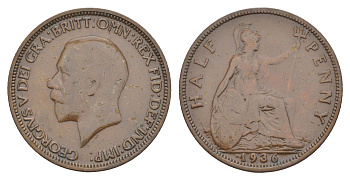 Великобритания 1/2 пенни 1936 Георг V (1910-1936) KM 837, Spink 4058 бронза 4638-454
