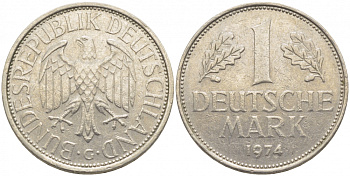 ФРГ 1 МАРКА 1974 G KM 110, J. 385 медно-никель 3856-131