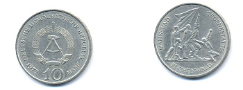 ГДР 10 марок 1972 A, мемориал Бухенвальда KM 38, J. 1539 медно-никель 3333-316