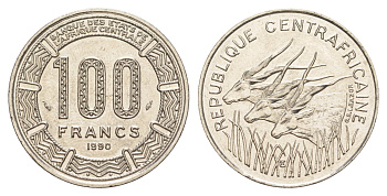 ЦАР 100 франков 1990 KM 7 никель UNC 1524-923