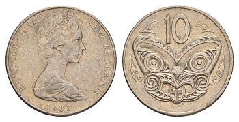 Новая Зеландия 10 центов 1982 KM 41.1 медно-никель 4179-1226