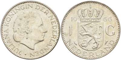 Нидерланды 1 гульден 1966 Юлиана (1948-1980) KM 184 серебро 4126-1154