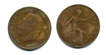 Великобритания 1 пенни 1920 Георг V (1910-1936) КМ 810, Spink 4051 бронза 47-324