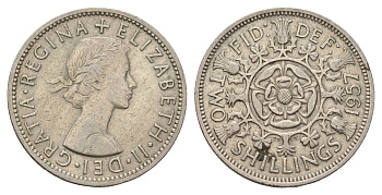 Великобритания 2 шиллинга (флорин) 1957 Елизавета II (1952-2022) KM 906, Spink 4146 медно-никель 4680-732
