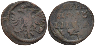 РОССИЯ ПОЛУШКА 1718-1722 ВЕС 0,83 ГР. медь 633-242
