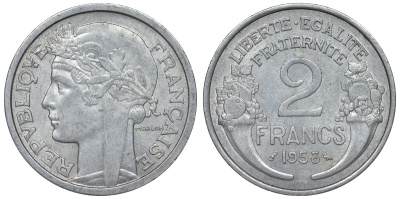 Франция 2 франка 1958 KM 886а.1, Le Franc 269.18 алюминий 4123-413