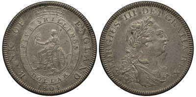 Англия 5 шиллингов 1804 торговый доллар Dav. 101, Seaby 3768 серебро aUNC 00-000-00