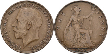 Великобритания 1 пенни 1922 Георг V (1910-1936) KM 810, Spink 4051 бронза 4117-1221