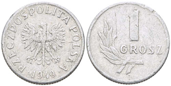ПОЛЬША 1 ГРОШ 1949 KM 39, Parchimowicz 201 алюминий 45-435