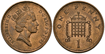 Великобритания 1 пенни 1993 Елизавета II (1952-2022) KM 935a, Spink 4391 (B4) сталь плакированная медью 4176-625