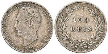 Португалия 100 реалов 1879 Луиш I (1861-1889) KM 510 серебро 4611-264