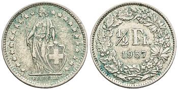Швейцария 1/2 франка 1957 B KM 23 серебро 4609-736