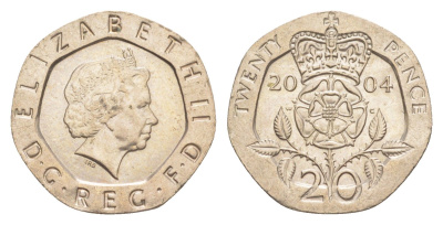Великобритания 20 пенсов 2004 Елизавета II (1952-2022) KM 990, Spink 4630 (G3) медно-никель aUNC 4639-933