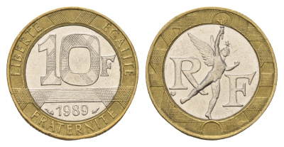 Франция 10 франков 1989 тип гений Бастилии KM 964.1, Le Franc 375.3 биметалл 3459-832