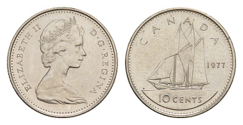 Канада 10 центов 1977 Елизавета II (1952-2022), парусник KM 77 никель 4639-637