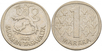 ФИНЛЯНДИЯ 1 МАРКА 1972 S KM 49а медно-никель 3718-722