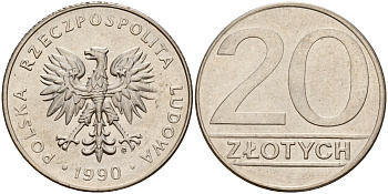 Польша 20 злотых 1990 MW KM 153.2, Parchimowicz 255b медно-никель 4601-1123