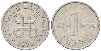 Финляндия 1 пенни 1977 KM 44a алюминий 4618-219