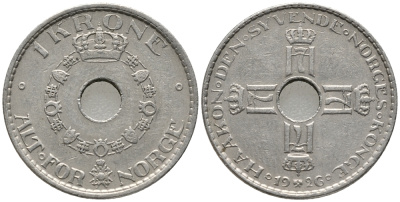 НОРВЕГИЯ 1 КРОНА 1926 ХОКОН VII (1905-1957) KM 385 медно-никель 67-141