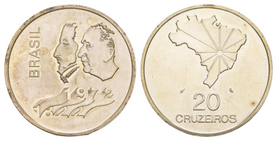 Бразилия 20 крузейро 1972 150 лет Декларации о Независимости KM 583 серебро UNC 413-3745