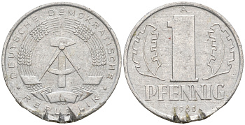 ГДР 1 пфенниг 1960 А КМ 8.1 алюминий 4588-529