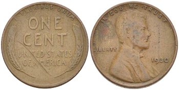 США 1 ЦЕНТ 1930 ЛИНКОЛЬН KM 132 бронза 218-347