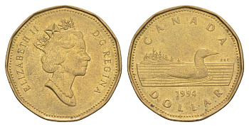 Канада 1 доллар 1994 Елизавета II (1952-2022), утка KM 186 никель плакированный позолоченной бронзой 4631-757