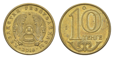 Казахстан 10 тенге 2016 KM 25a сталь плакированная латунью UNC 4632-155