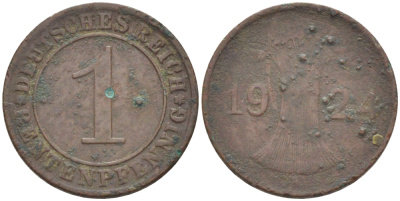 Германия 1 рентенпфенниг 1924 A KM 30, J. 306, Weege 1 бронза 4181-512