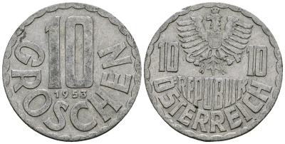 Австрия 10 грошей 1953 KM 2878 алюминий 4135-236