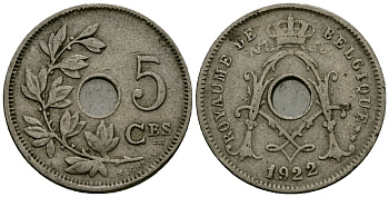 Бельгия 5 сантимов 1922 Belgique KM 66 медно-никель 4173-468