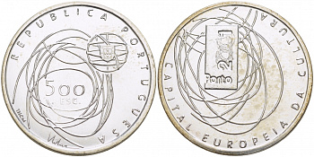 ПОРТУГАЛИЯ 500 ЭСКУДО 2001 ПОРТО, СТОЛИЦА ЕВРОПЕЙСКОЙ КУЛЬТУРЫ KM 733 серебро UNC 1087-4-25