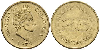 Колумбия 25 сентаво 1979 KM 267 алюминиевая бронза 4514-424