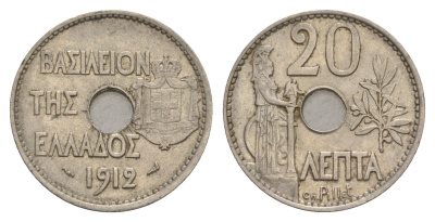 Греция 20 лепт 1912 Георг I (1863-1913), Афина KM 64 никель aUNC 4654-1115