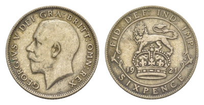 Великобритания 6 пенсов 1921 Георг V (1910-1936) KM 815a.1, Spink 4024 серебро 4643-848