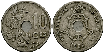 Бельгия 10 сантимов 1905 Belgie KM 53 медно-никель 4172-1224